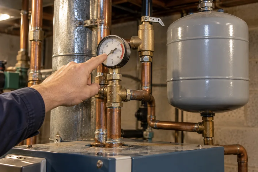 Boiler pressure gauge and expansion tank